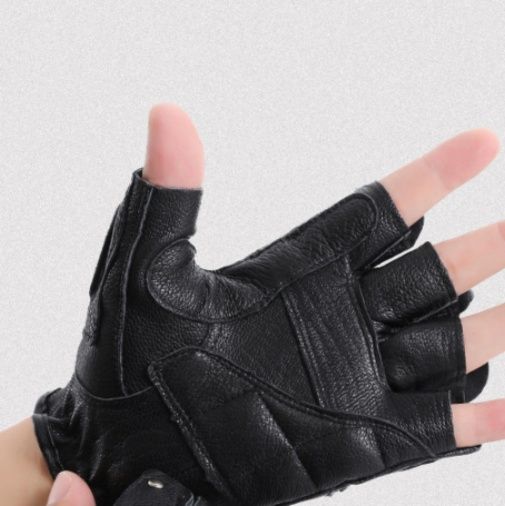 バイク　グローブ 本革製指切りバイクプロテクトグローブ