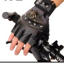 バイク　グローブ 髑髏装飾付き指切り　革製