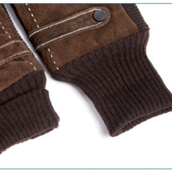 バイクグローブ 本革　ニット切替リブ付き防寒ライディンググローブ