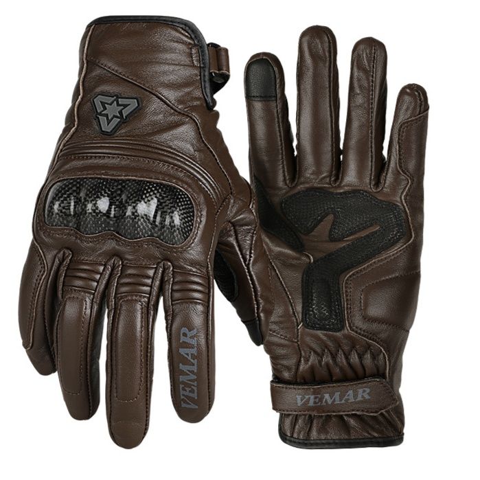 バイクグローブ 本革カーボンナックルガード付き耐摩擦防護手袋