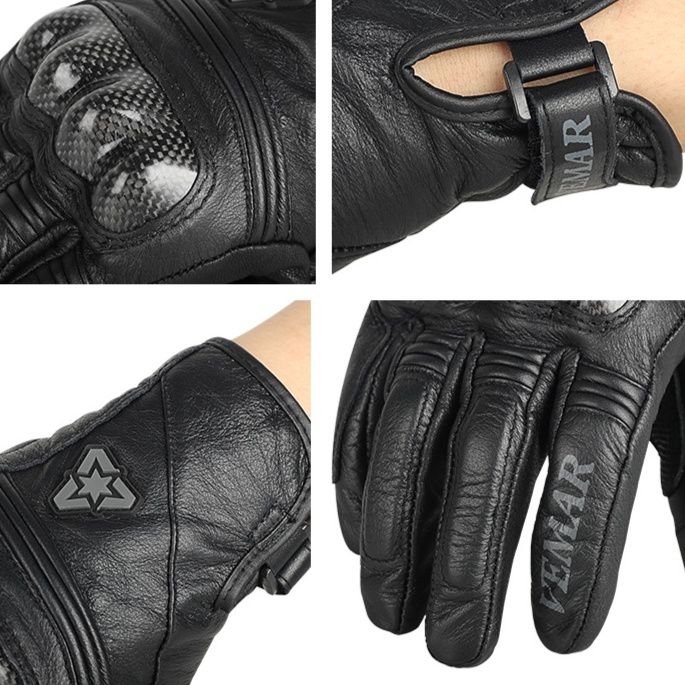 バイクグローブ 本革カーボンナックルガード付き耐摩擦防護手袋