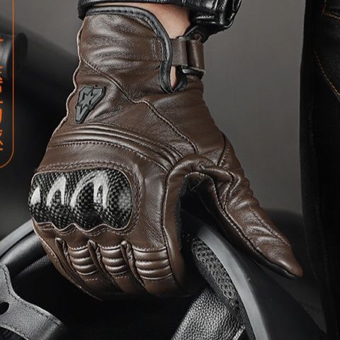 バイクグローブ 本革カーボンナックルガード付き耐摩擦防護手袋