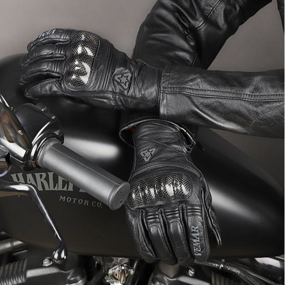バイクグローブ 本革カーボンナックルガード付き耐摩擦防護手袋