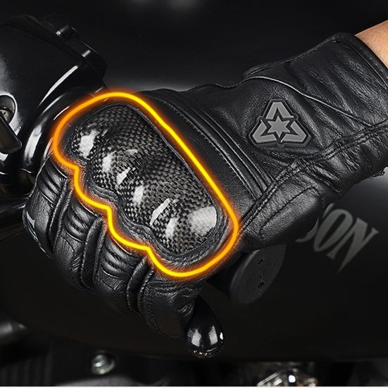 バイクグローブ 本革カーボンナックルガード付き耐摩擦防護手袋