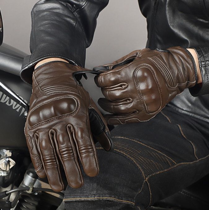バイクグローブ 本革製ナックルガード付き二輪車用防護手袋