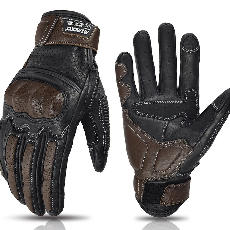 バイクグローブ 本革製通気性メッシュ仕様プロテクター付きライディンググローブ