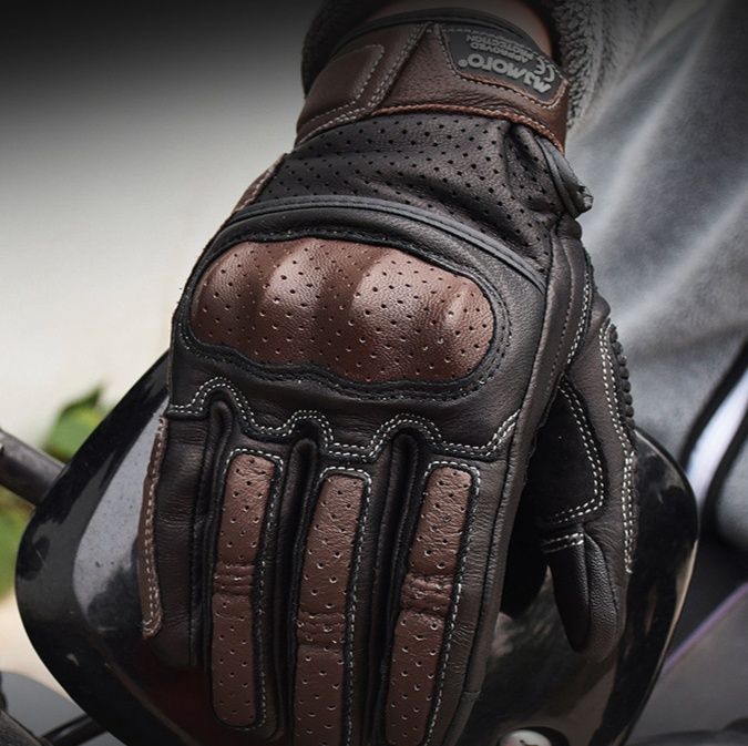 バイクグローブ 本革製通気性メッシュ仕様プロテクター付きライディンググローブ