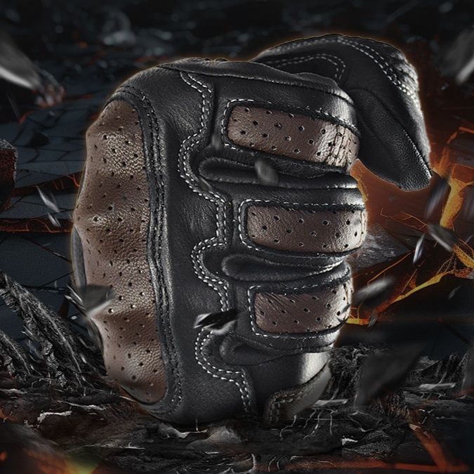 バイクグローブ 本革製通気性メッシュ仕様プロテクター付きライディンググローブ