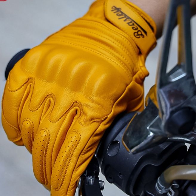 バイクグローブ　 本革製ナックルパッド付きライディンググローブ