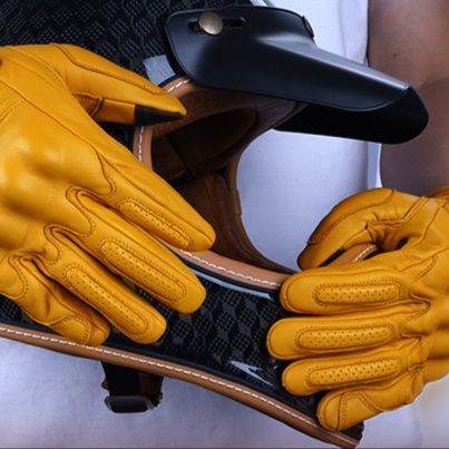 バイクグローブ　 本革製ナックルパッド付きライディンググローブ