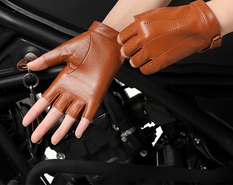 バイク グローブ 本革指切りタイプバイクグローブ通気穴付き