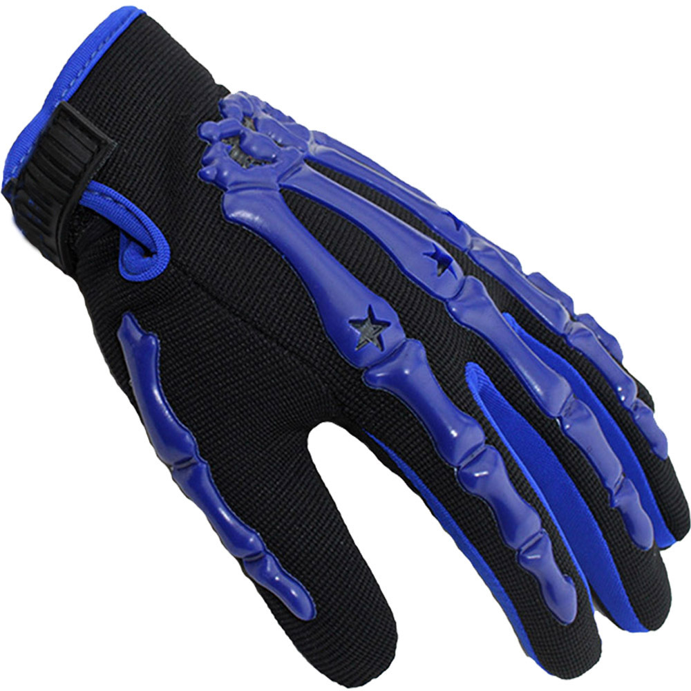 バイク　グローブ 骸骨デザイン立体プロテクター付き革製バイクグローブ