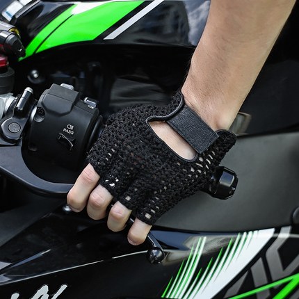 バイク　グローブ 指抜き編み革ライダーグローブ