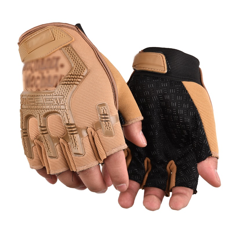 バイク　グローブ 指出し革製ハーフフィンガー耐衝撃バイクグローブ