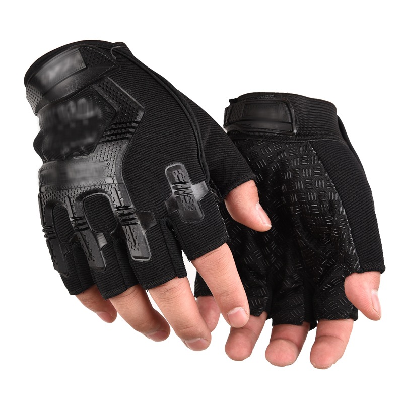 バイク　グローブ 指出し革製ハーフフィンガー耐衝撃バイクグローブ