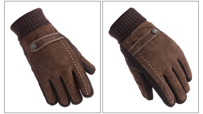 バイクグローブ 本革　ニット切替リブ付き防寒ライディンググローブ