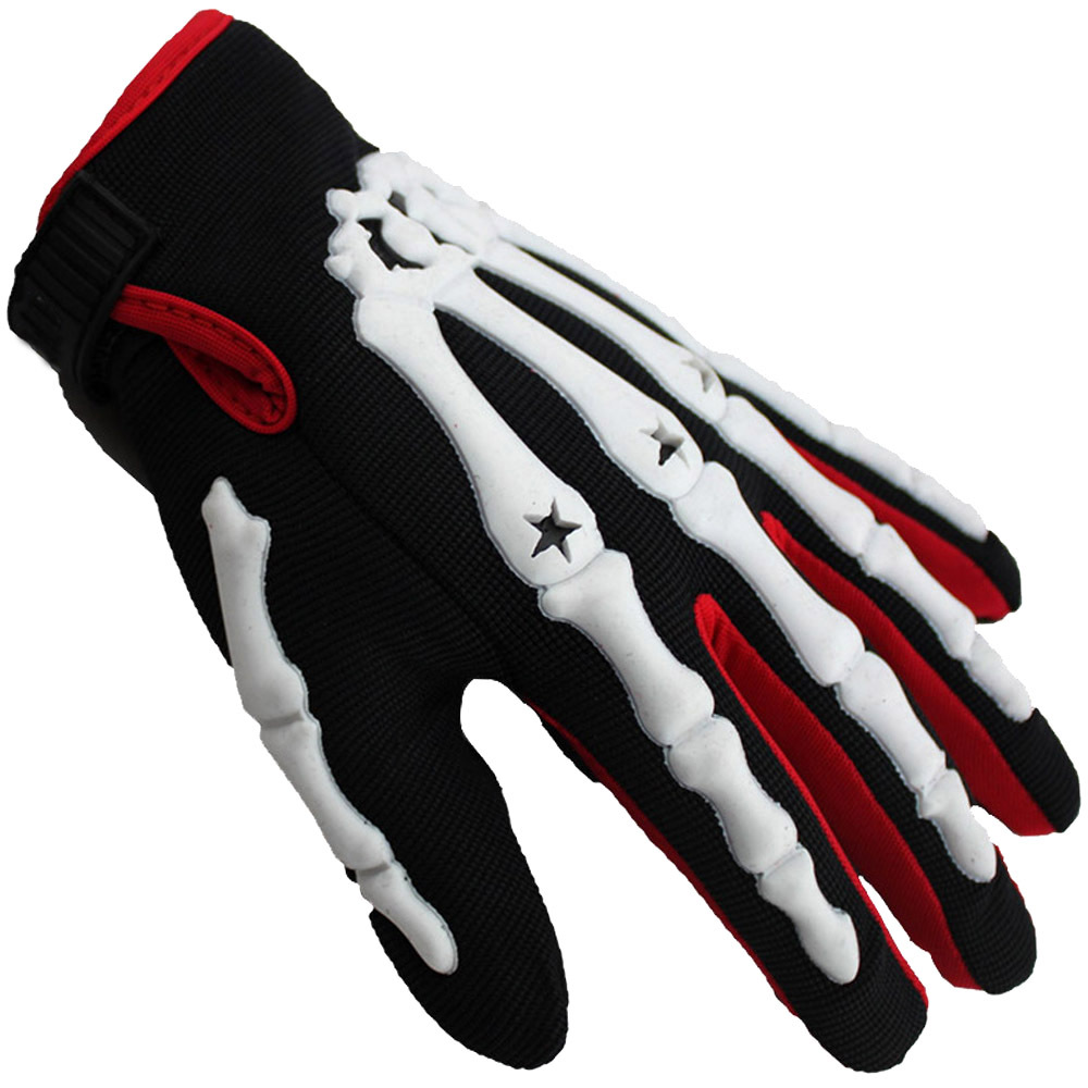 バイク　グローブ 骸骨デザイン立体プロテクター付き革製バイクグローブ