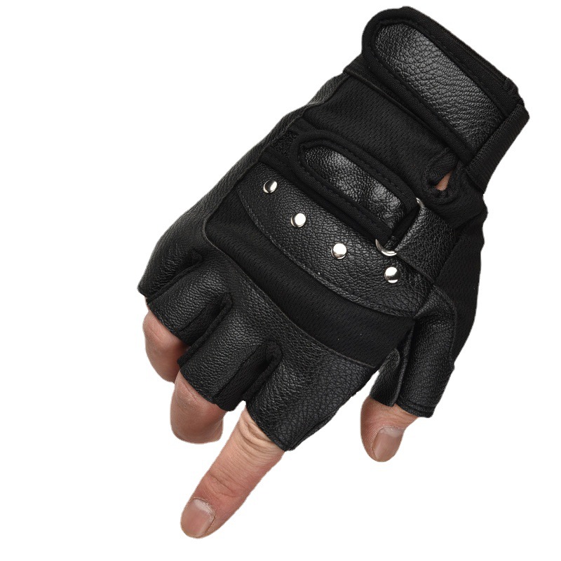 バイク　グローブ 本革パッド付き指なしバイクグローブ