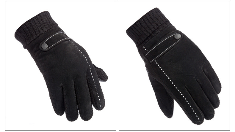 バイクグローブ 本革　ニット切替リブ付き防寒ライディンググローブ