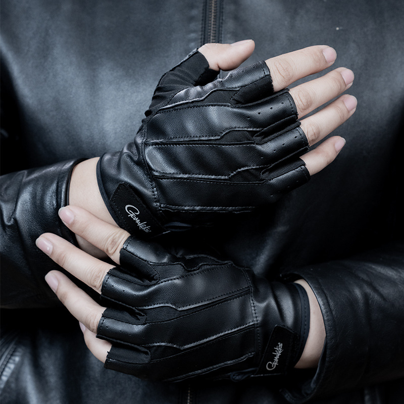 バイク　グローブ 指先開放型本革製ライディンググローブ