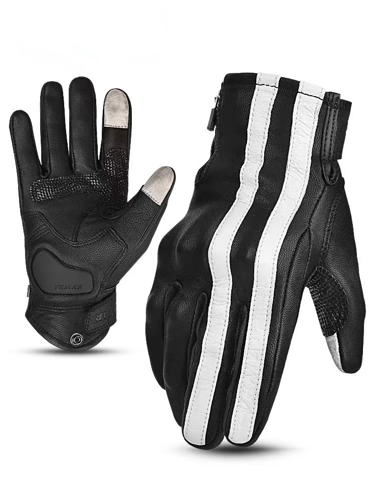 バイク　グローブ 本革　二本線ストライプ設計操作性抜群ライディンググローブ