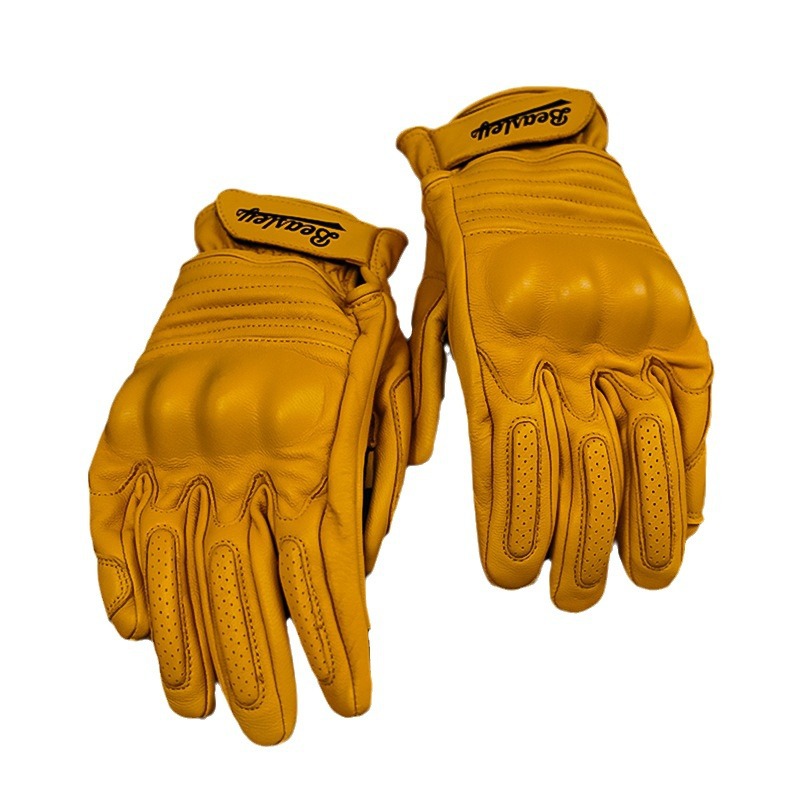 バイクグローブ　 本革製ナックルパッド付きライディンググローブ