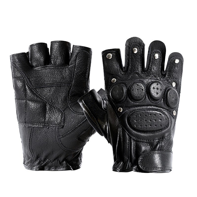 バイク　グローブ 本革製指切りバイクプロテクトグローブ