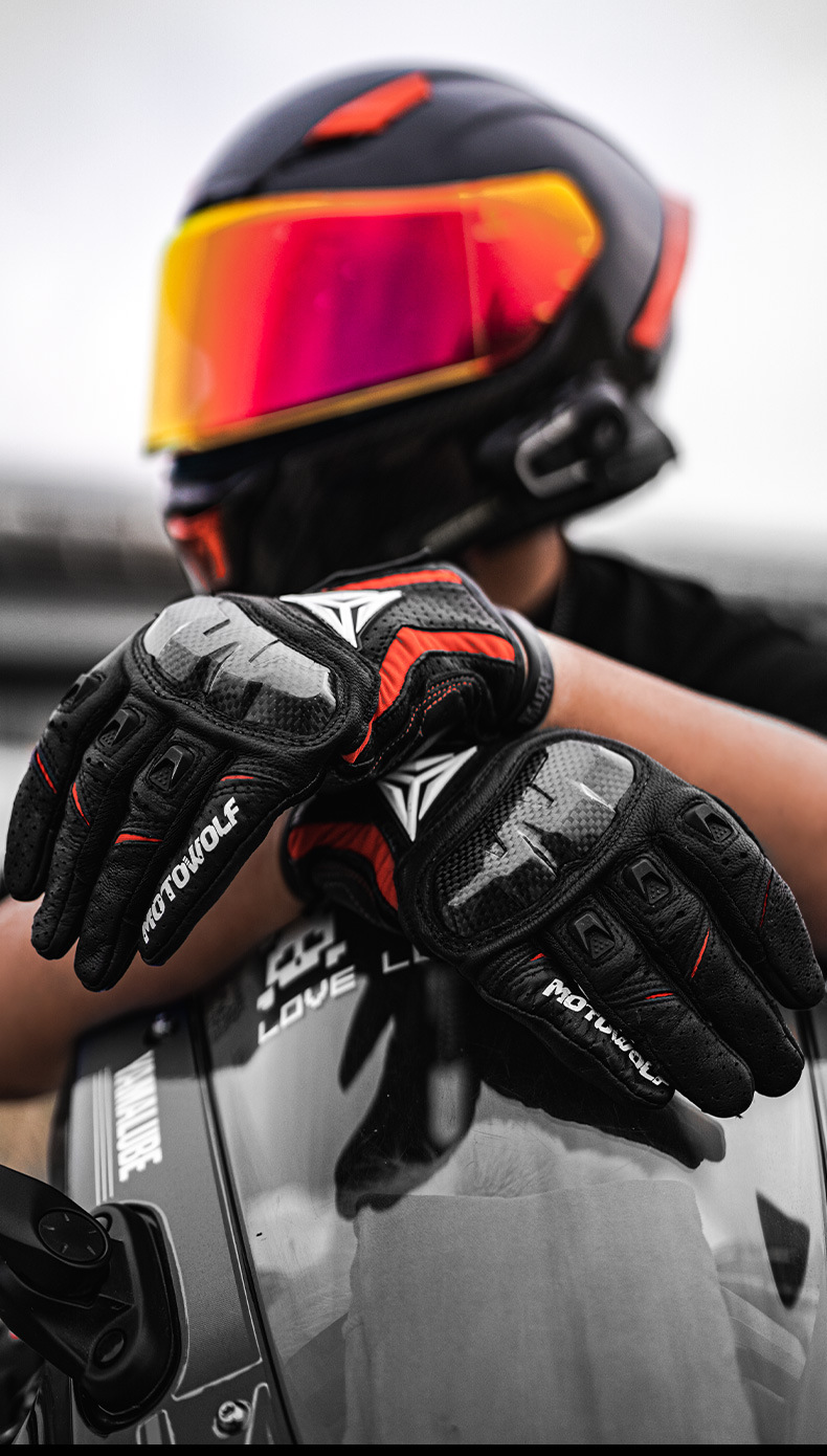 バイク　グローブ 本革製立体プロテクター装備二輪車用手袋