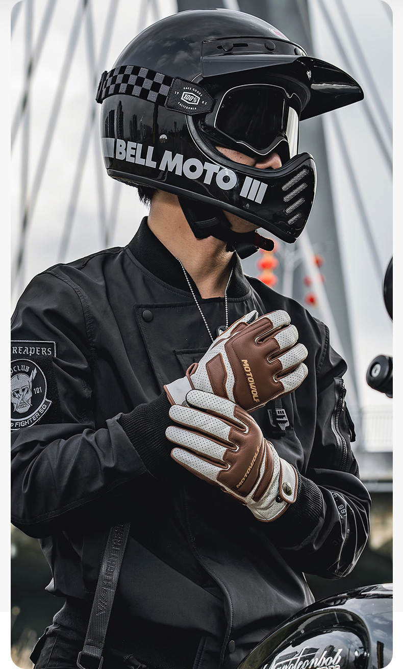 バイク　グローブ プロ仕様本革バイクグローブ通気孔付き