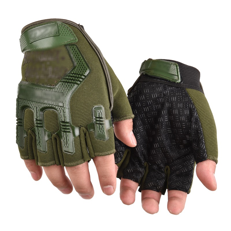 バイク　グローブ 指出し革製ハーフフィンガー耐衝撃バイクグローブ