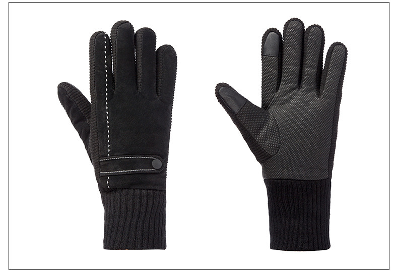 バイクグローブ 本革　ニット切替リブ付き防寒ライディンググローブ