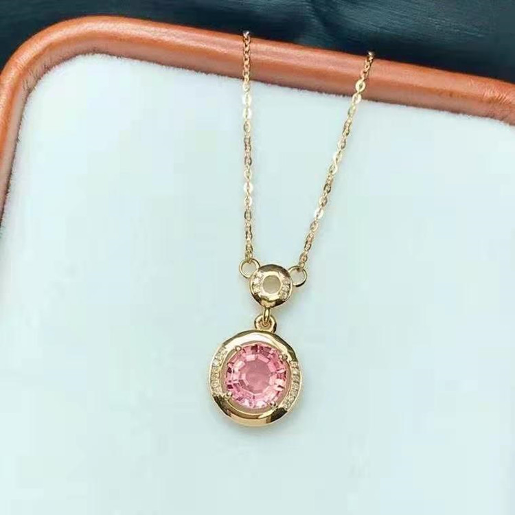 金 ネックレス 桜色宝石の輝きペンダント