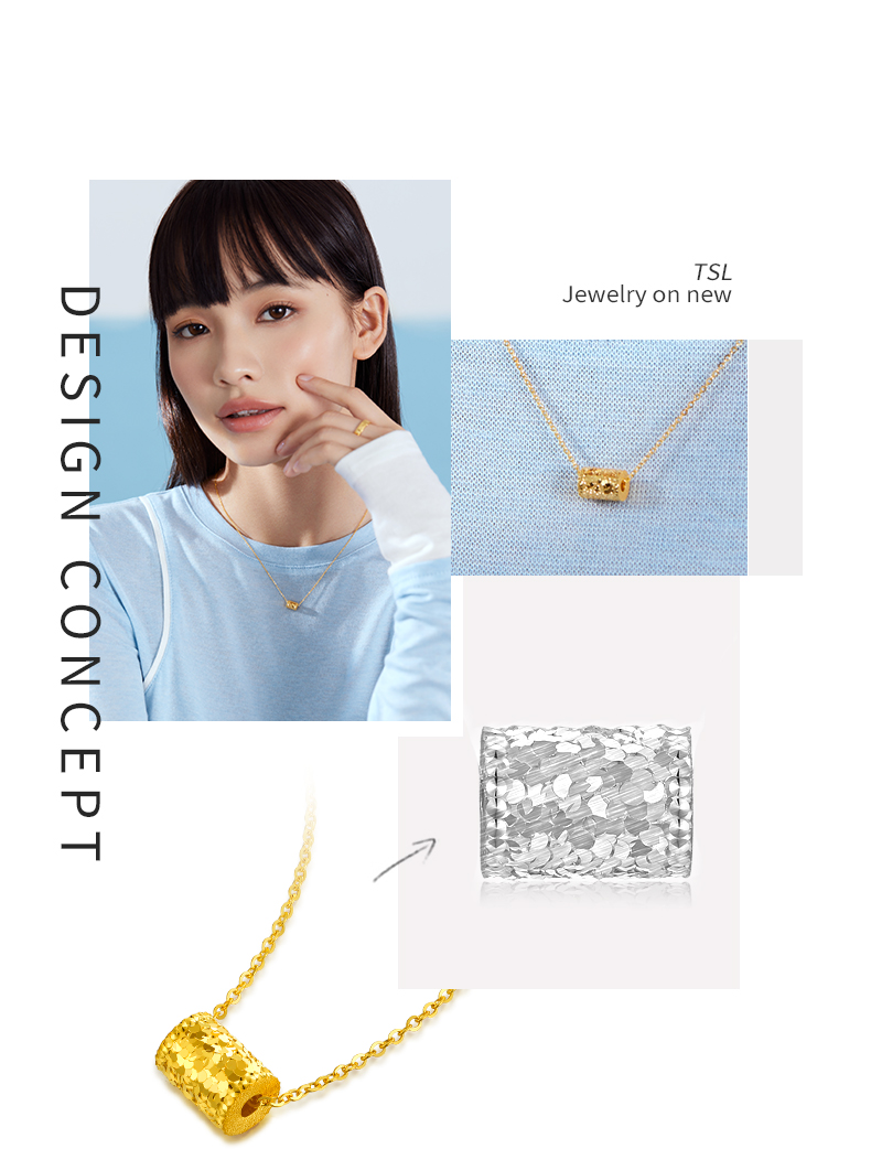 金 ネックレス 細工筒型モチーフ華奢ネックレス