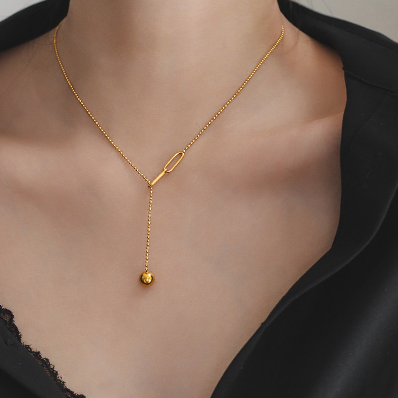 金 ネックレス 楕円モチーフ球体チャーム調節可能ネックレス