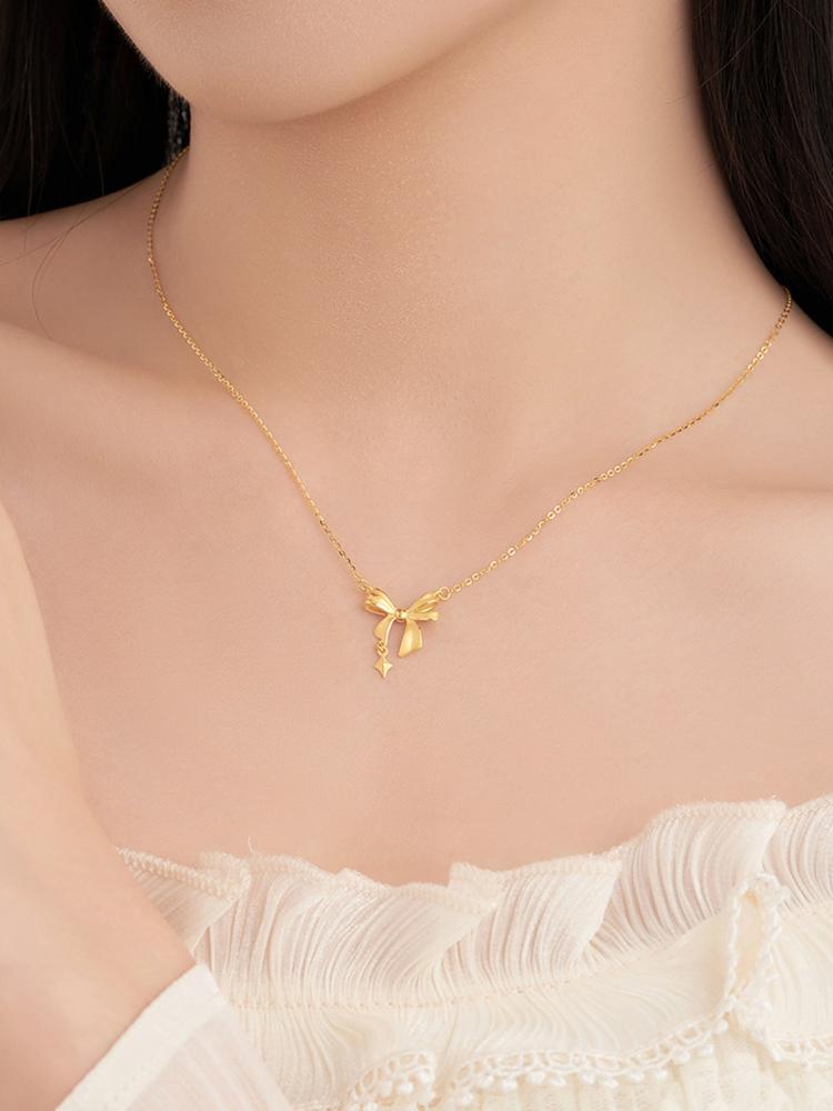 金 ネックレス 優美リボン チャーム ネックレス