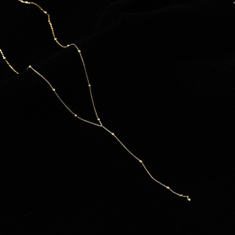 金 ネックレス 華奢な小粒ビーズ縦長ラリエット調ネックレス