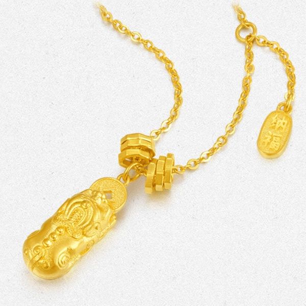 金 ネックレス 開運福来たる細工彫刻ペンダント