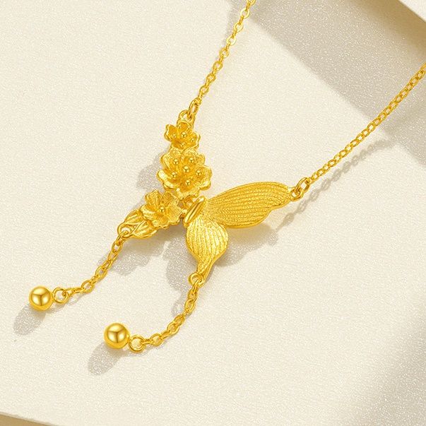 金 ネックレス 花と蝶のしずくネックレス