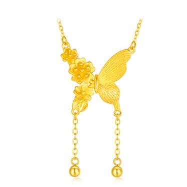 金 ネックレス 花と蝶のしずくネックレス