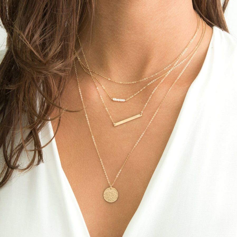 金 ネックレス 刻印対応 円形プレート ハンマー加工 金ネックレス