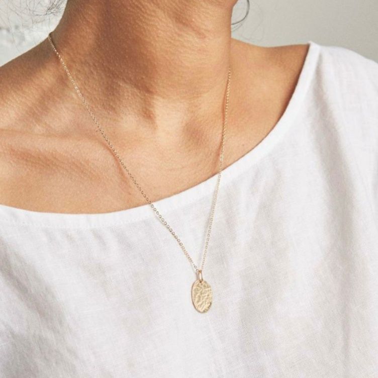 金 ネックレス 刻印対応 円形プレート ハンマー加工 金ネックレス