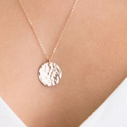 金 ネックレス 刻印対応 円形プレート ハンマー加工 金ネックレス