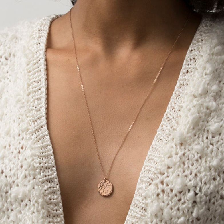 金 ネックレス 刻印対応 円形プレート ハンマー加工 金ネックレス