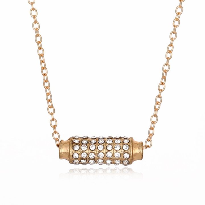 金 ネックレス 華やか輝石円筒型ペンダント金属製首飾り