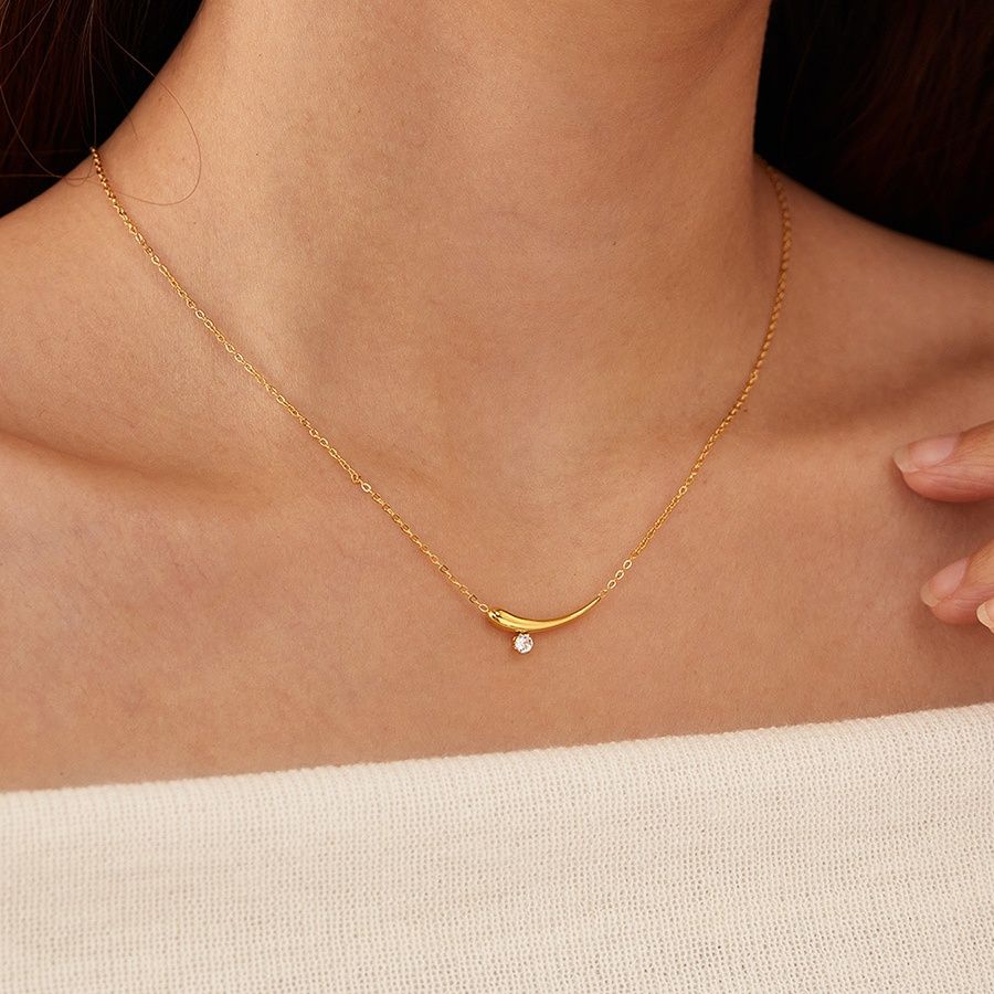 金 ネックレス 輝石付き曲線モチーフレディースネックレス