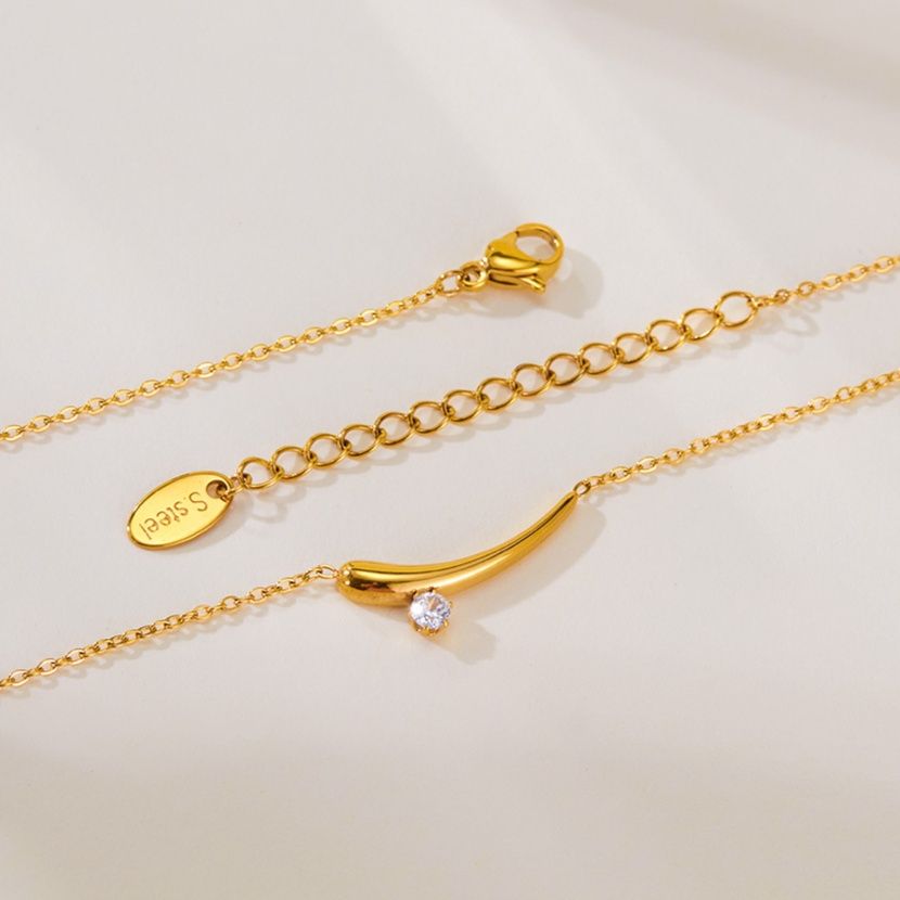 金 ネックレス 輝石付き曲線モチーフレディースネックレス