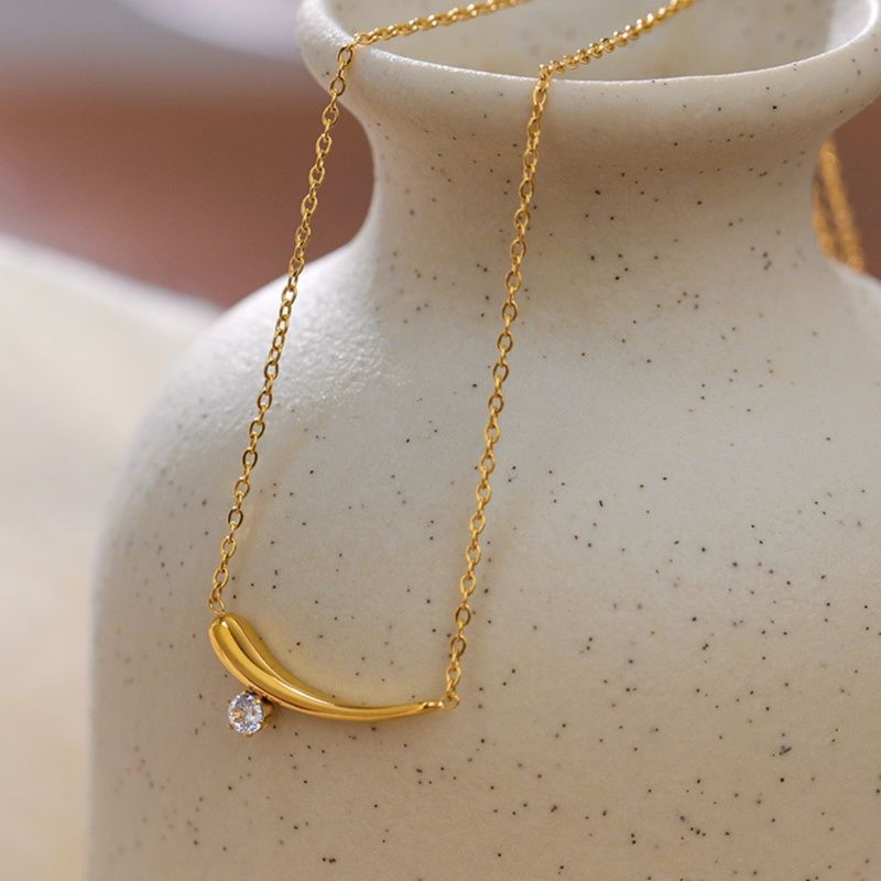 金 ネックレス 輝石付き曲線モチーフレディースネックレス
