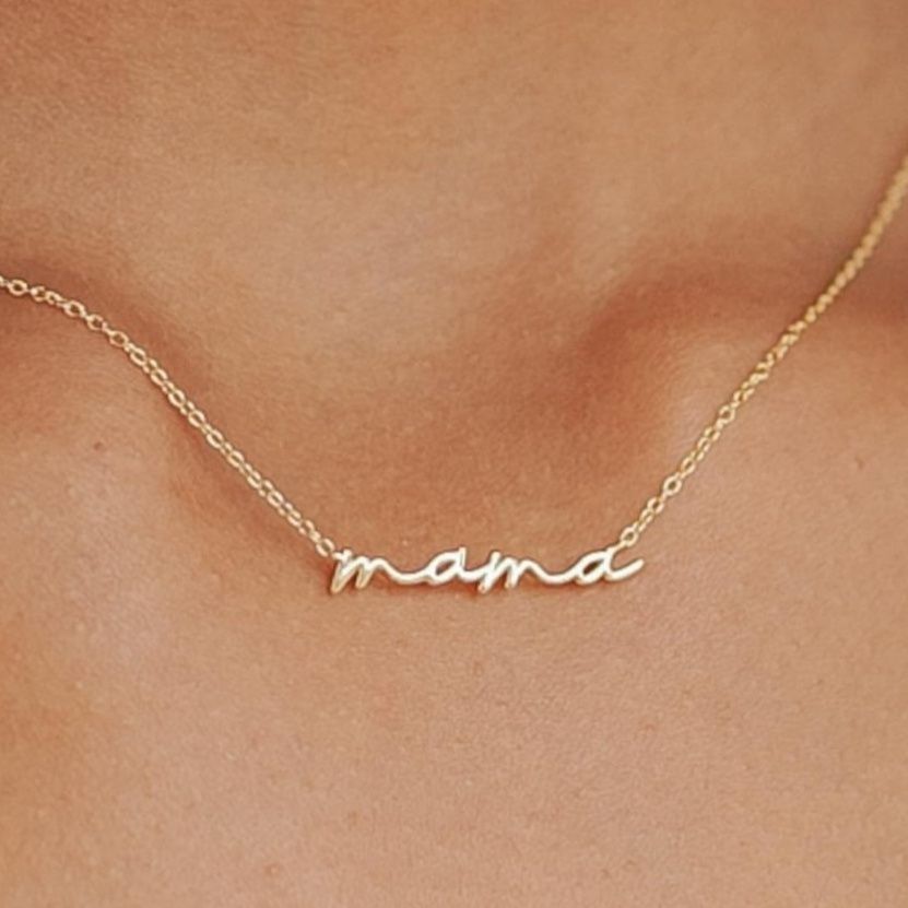 金 ネックレス ママ文字デザイン細身チェーン金ネックレス