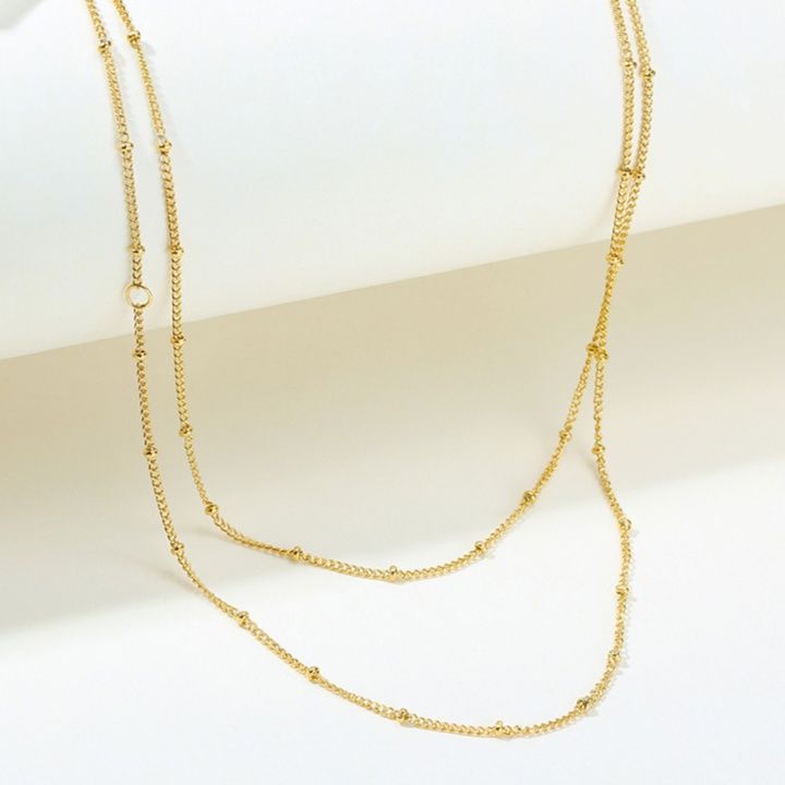 金 ネックレス 華奢二連チェーン重ね付け風ネックレス