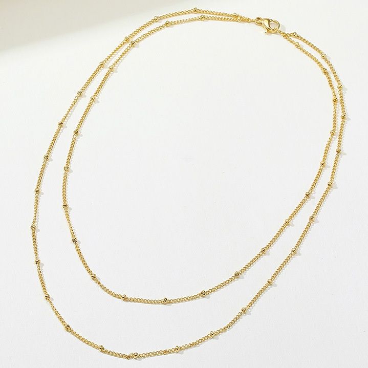 金 ネックレス 華奢二連チェーン重ね付け風ネックレス